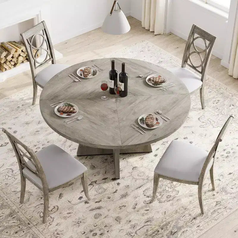 Tavolo da pranzo rotondo stile rustico 120 cm, MDF effetto legno, 4 posti
