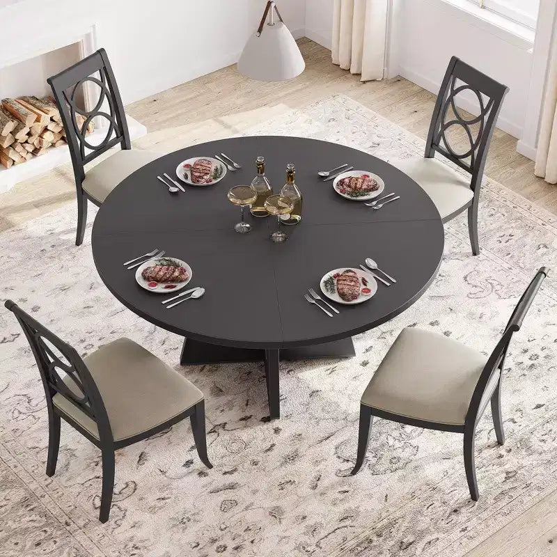 Tavolo da pranzo rotondo stile rustico 120 cm, MDF effetto legno, 4 posti
