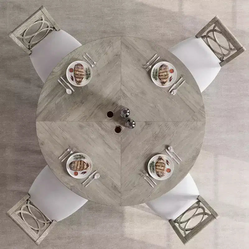 Tavolo da pranzo rotondo stile rustico 120 cm, MDF effetto legno, 4 posti