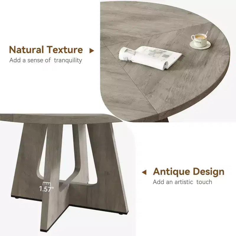 Tavolo da pranzo rotondo stile rustico 120 cm, MDF effetto legno, 4 posti