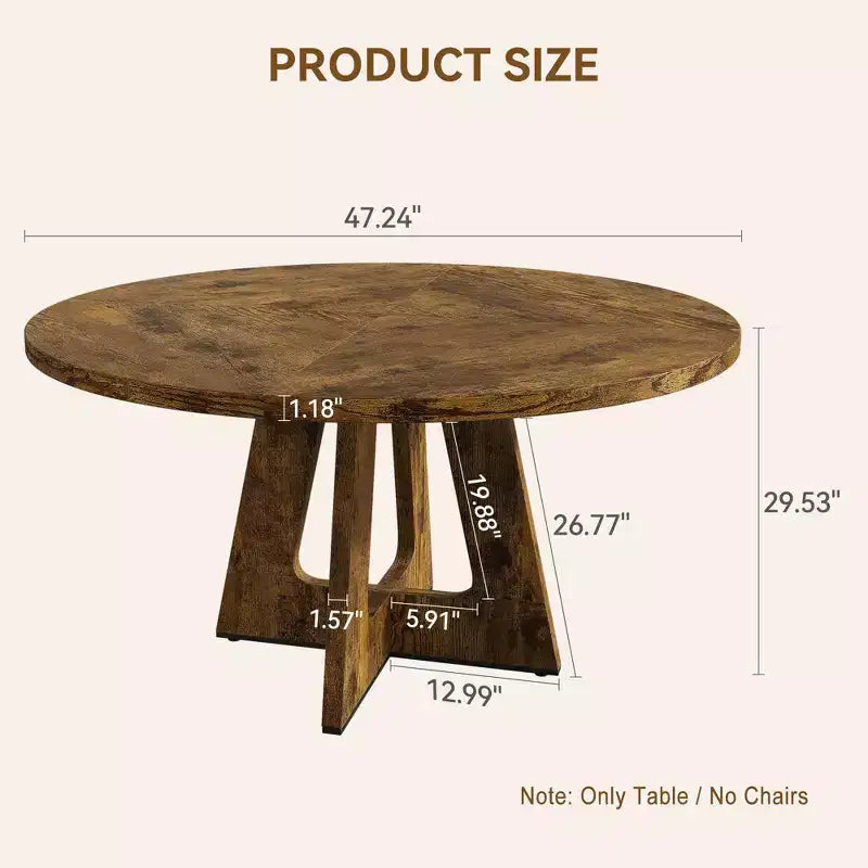 Tavolo da pranzo rotondo stile rustico 120 cm, MDF effetto legno, 4 posti