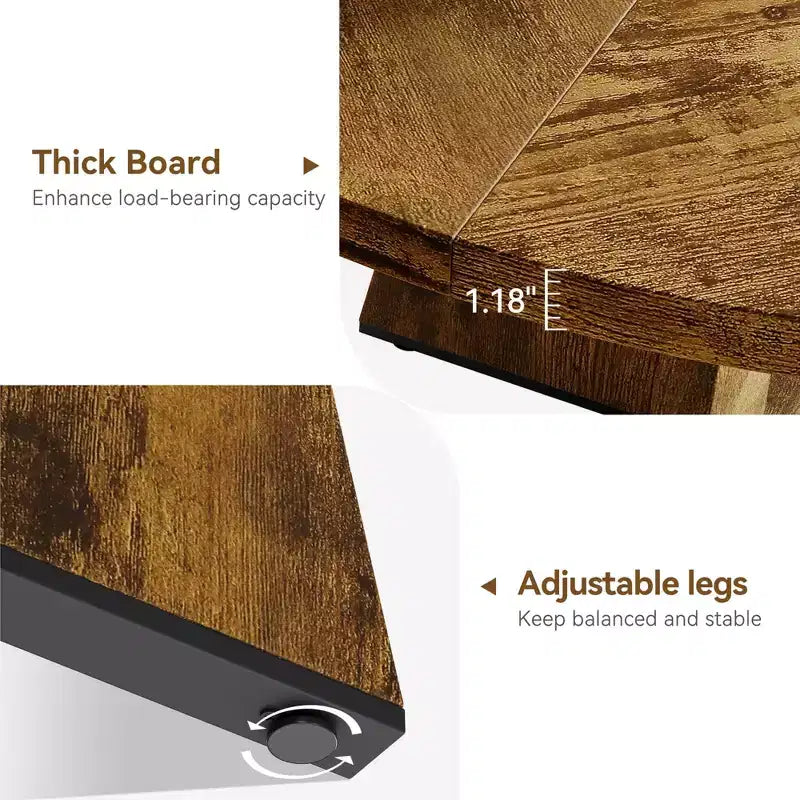 Tavolo da pranzo rotondo stile rustico 120 cm, MDF effetto legno, 4 posti