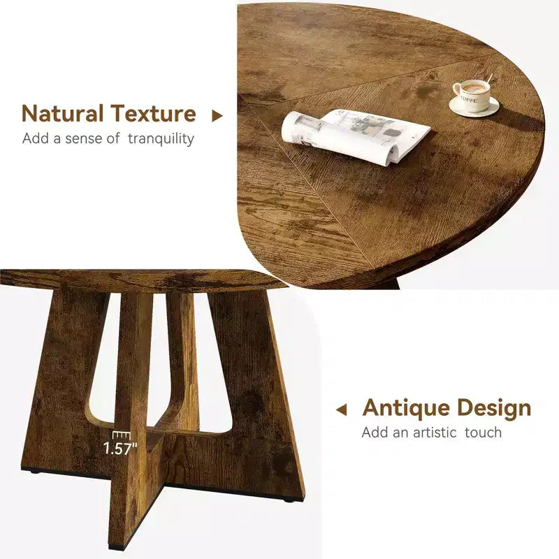 Tavolo da pranzo rotondo stile rustico 120 cm, MDF effetto legno, 4 posti