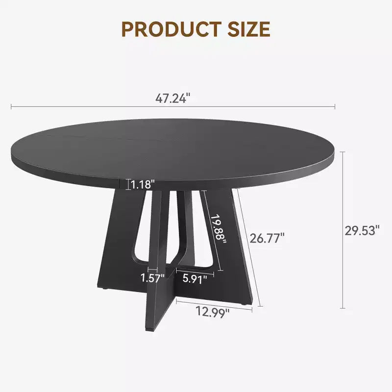 Tavolo da pranzo rotondo stile rustico 120 cm, MDF effetto legno, 4 posti