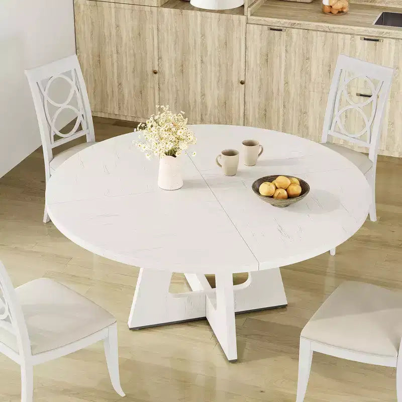 Tavolo da pranzo rotondo stile rustico 120 cm, MDF effetto legno, 4 posti