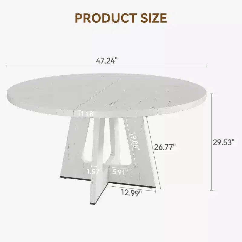 Tavolo da pranzo rotondo stile rustico 120 cm, MDF effetto legno, 4 posti
