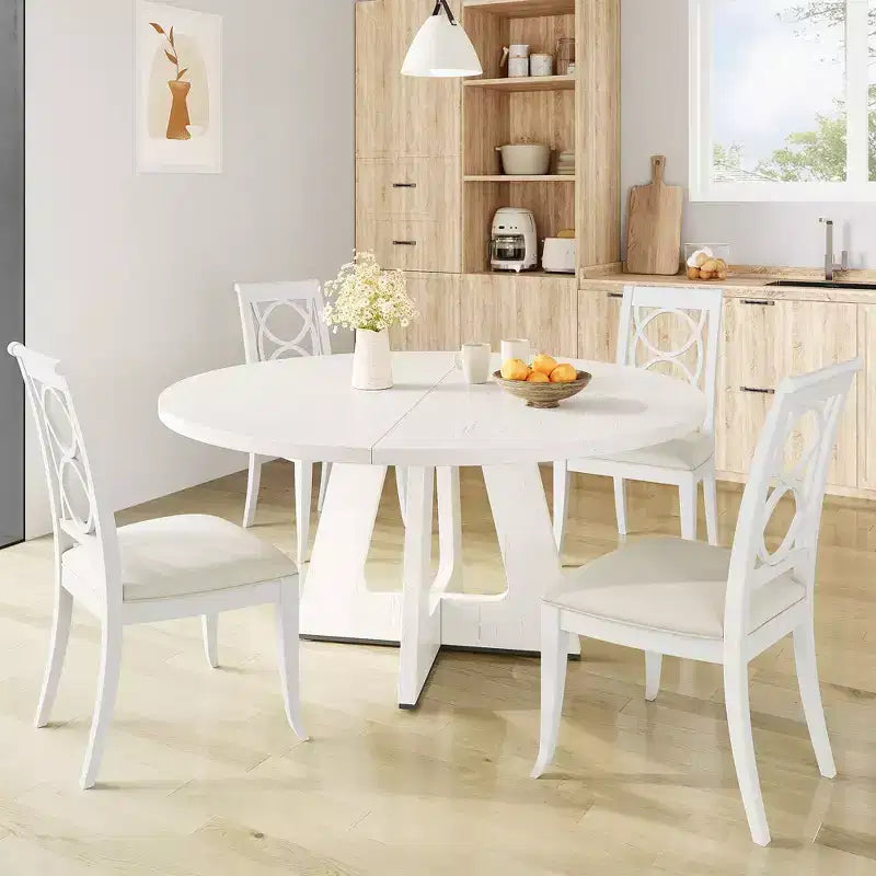 Tavolo da pranzo rotondo stile rustico 120 cm, MDF effetto legno, 4 posti