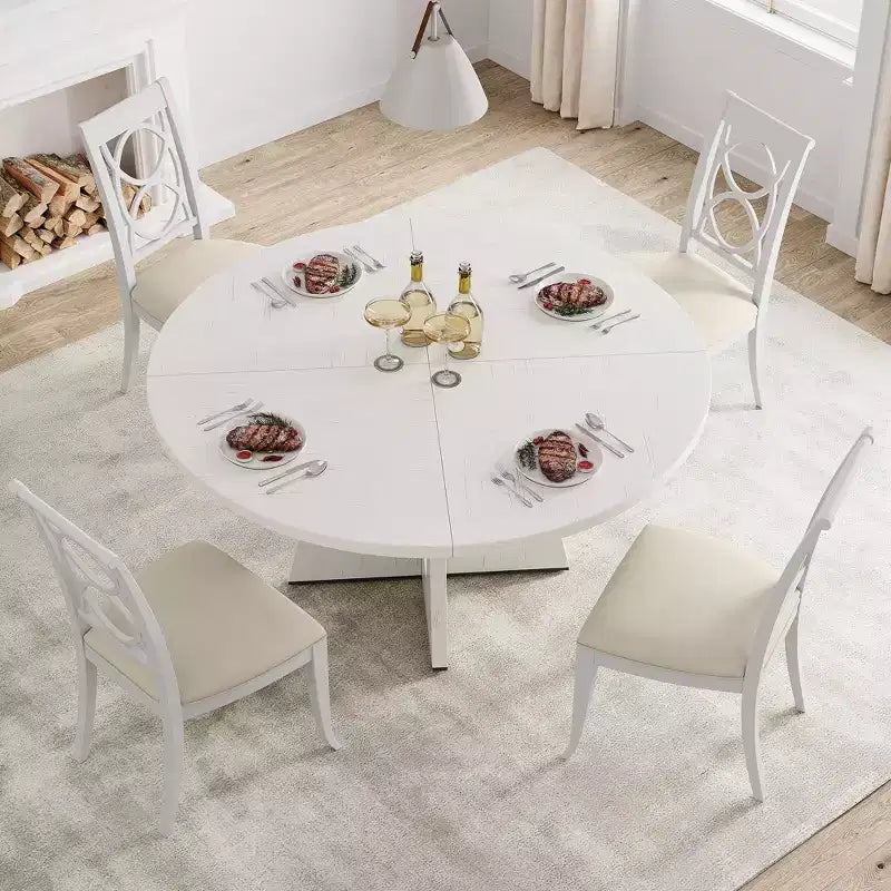 Tavolo da pranzo rotondo stile rustico 120 cm, MDF effetto legno, 4 posti