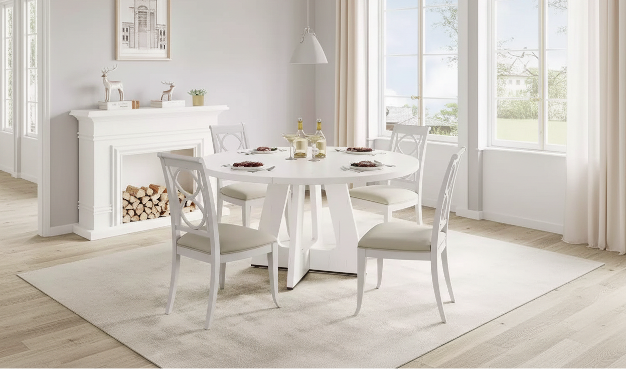 Tavolo da pranzo rotondo stile rustico 120 cm, MDF effetto legno, 4 posti