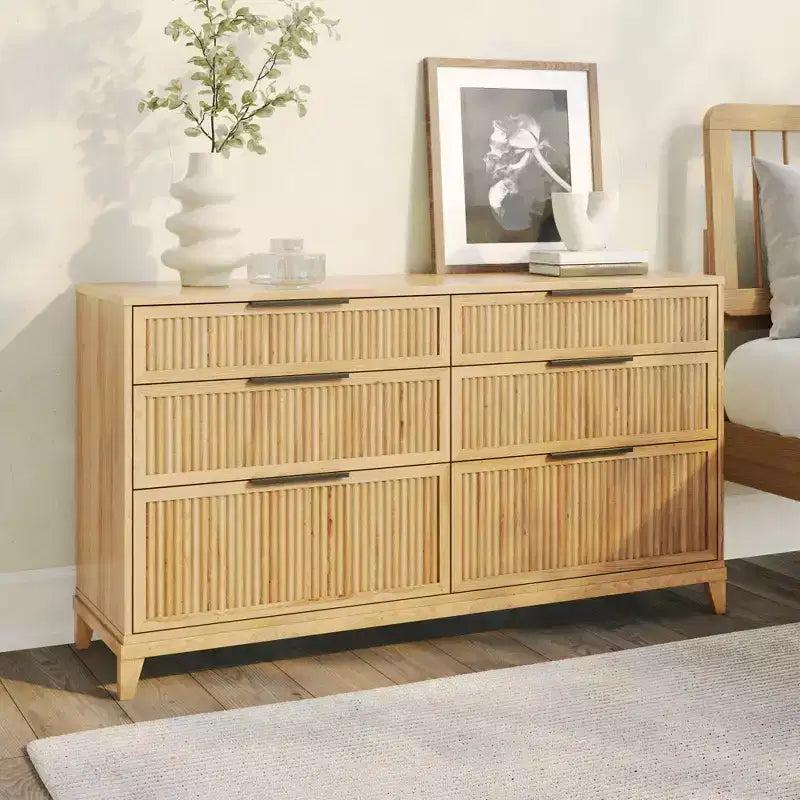 Comò a 6 cassetti in pino naturale stile transizionale