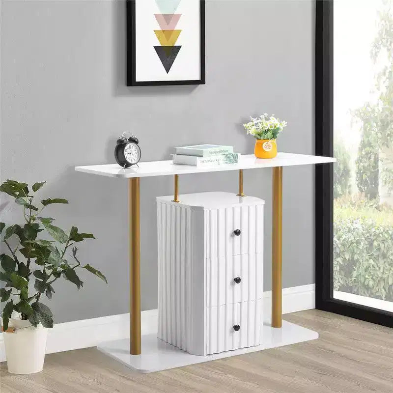 Consolle Bianca da 47,2 pollici con 3 Cassetti, Tavolino Moderno Glamour