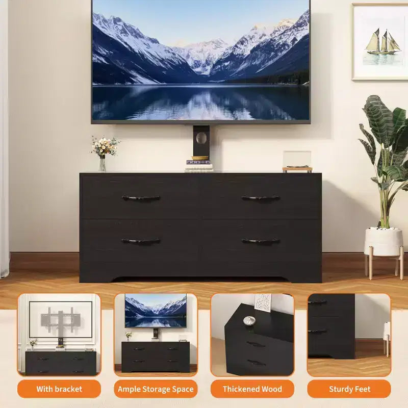 Mobile TV moderno con 6 cassetti, altezza regolabile, adatto per TV fino a 60"