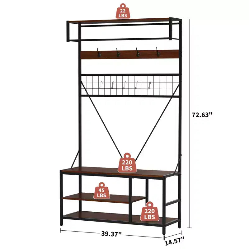 Appendiabiti da ingresso con panca e scarpiera – Multicolore, 5-in-1, Adatto per 1-2 persone