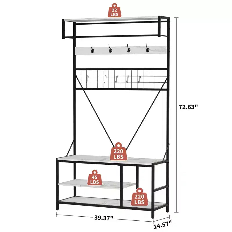Appendiabiti da ingresso con panca e scarpiera – Multicolore, 5-in-1, Adatto per 1-2 persone