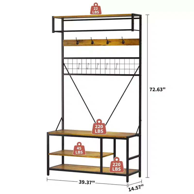 Appendiabiti da ingresso con panca e scarpiera – Multicolore, 5-in-1, Adatto per 1-2 persone