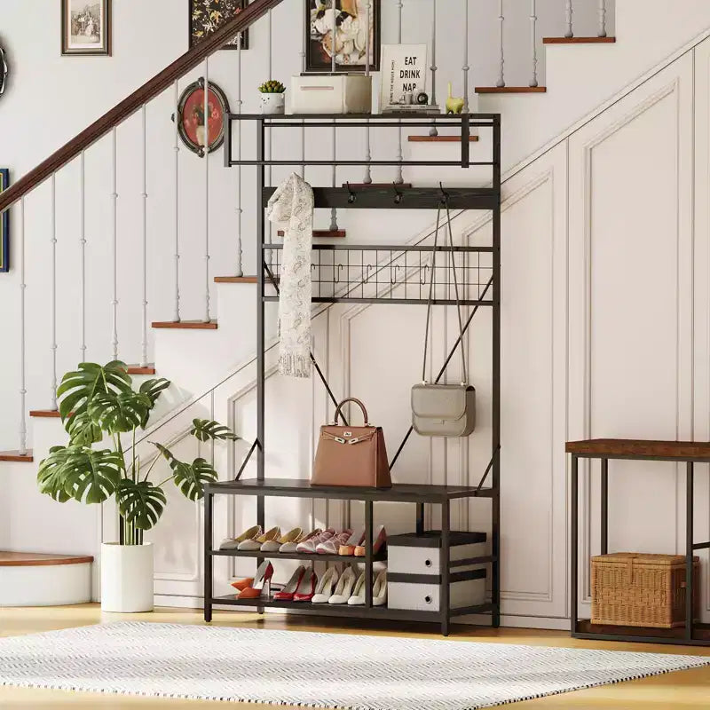 Appendiabiti da ingresso con panca e scarpiera – Multicolore, 5-in-1, Adatto per 1-2 persone
