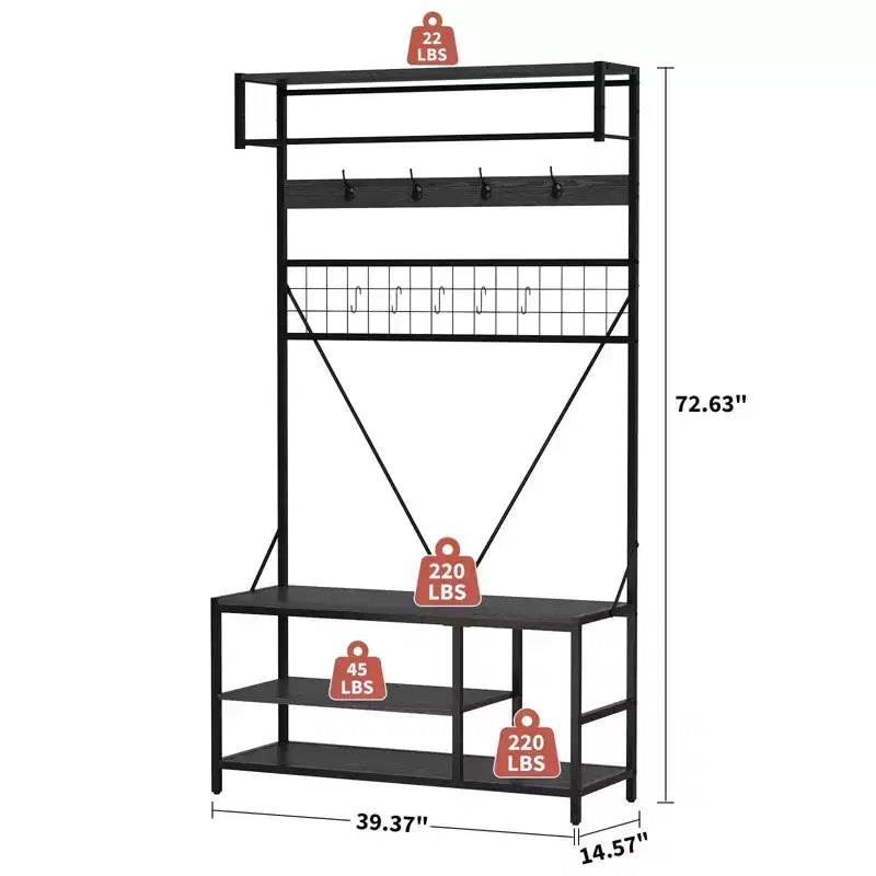 Appendiabiti da ingresso con panca e scarpiera – Multicolore, 5-in-1, Adatto per 1-2 persone