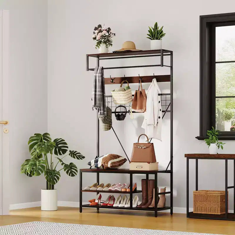 Appendiabiti da ingresso con panca e scarpiera – Multicolore, 5-in-1, Adatto per 1-2 persone