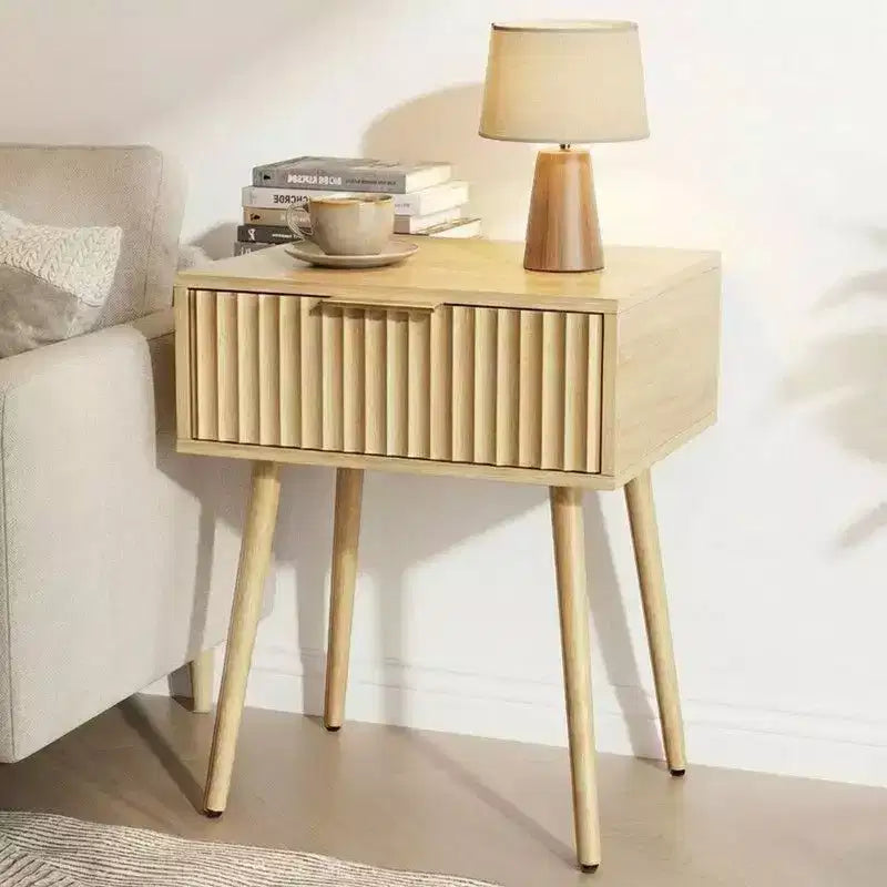 Comodino con 1 cassetto color rovere beige, per 1 persona