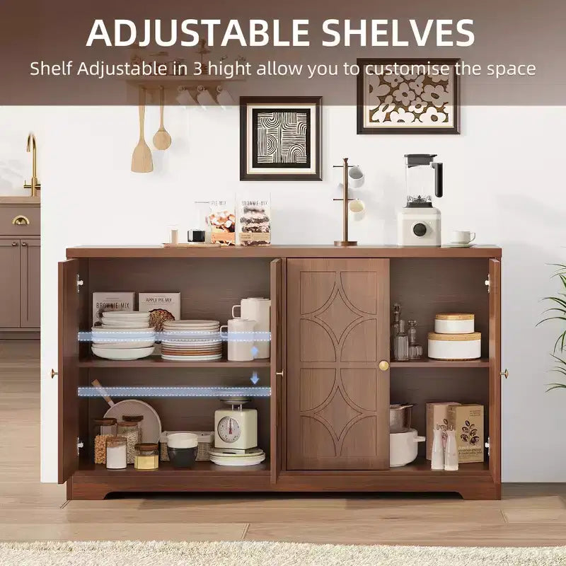 Mobile buffet in legno a 4 ante da 55" con ripiani regolabili, nero/marrone