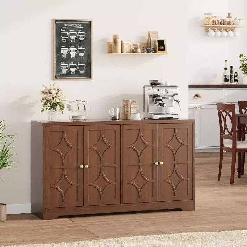 Mobile buffet in legno a 4 ante da 55" con ripiani regolabili, nero/marrone