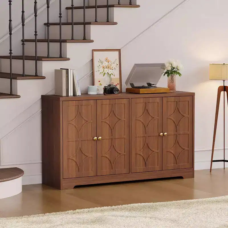 Mobile buffet in legno a 4 ante da 55" con ripiani regolabili, nero/marrone