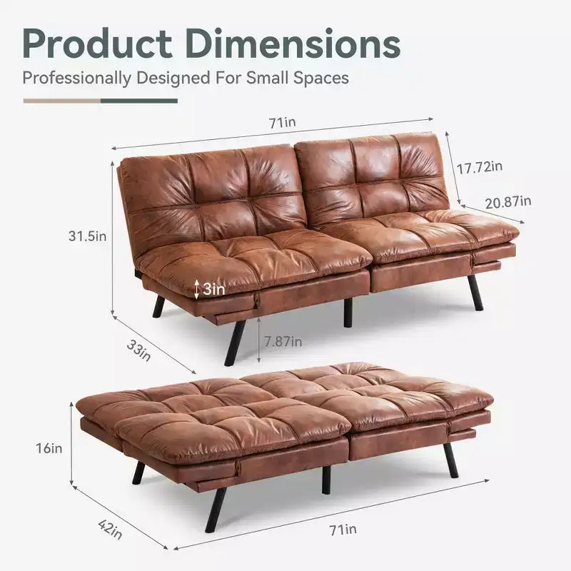 Divano Letto Futon Convertibile, Ecopelle, 2 Posti