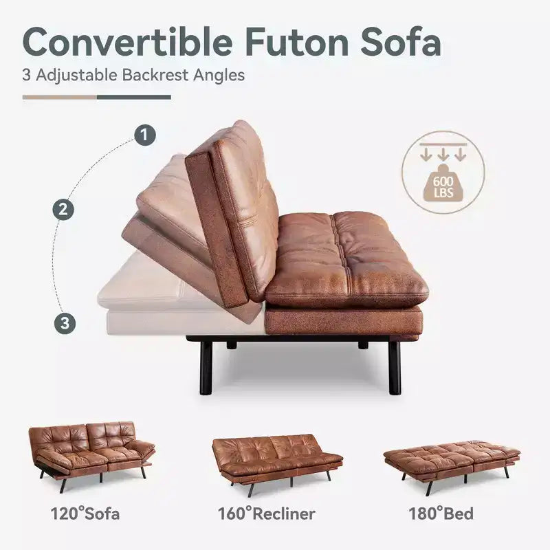 Divano Letto Futon Convertibile, Ecopelle, 2 Posti