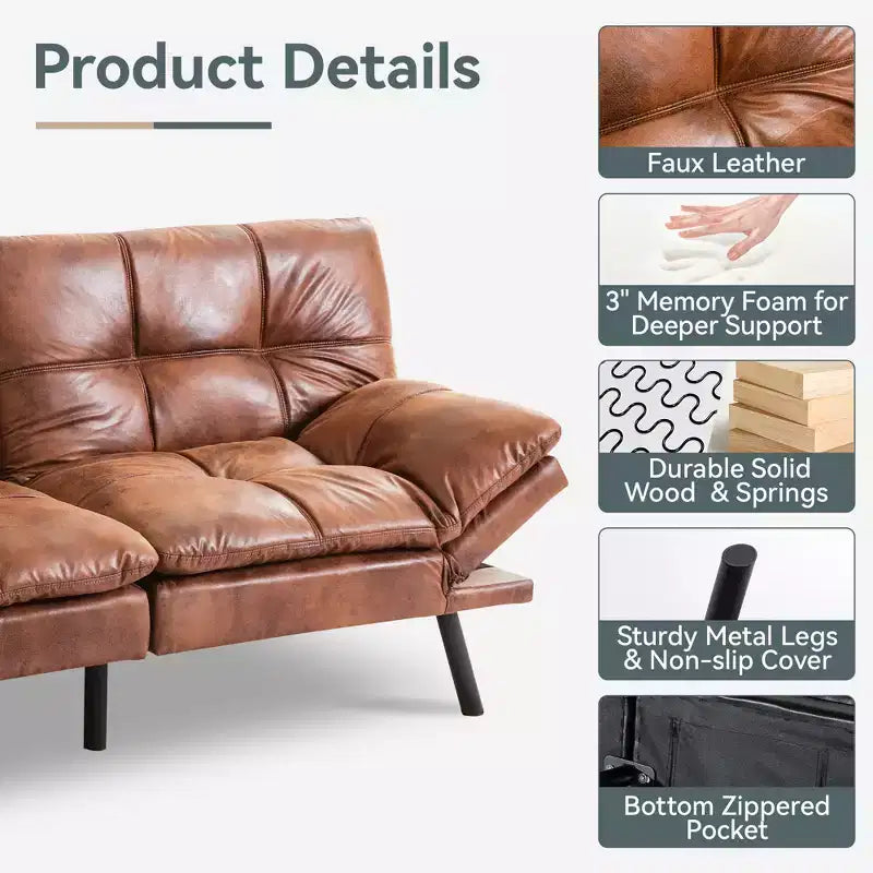 Divano Letto Futon Convertibile, Ecopelle, 2 Posti