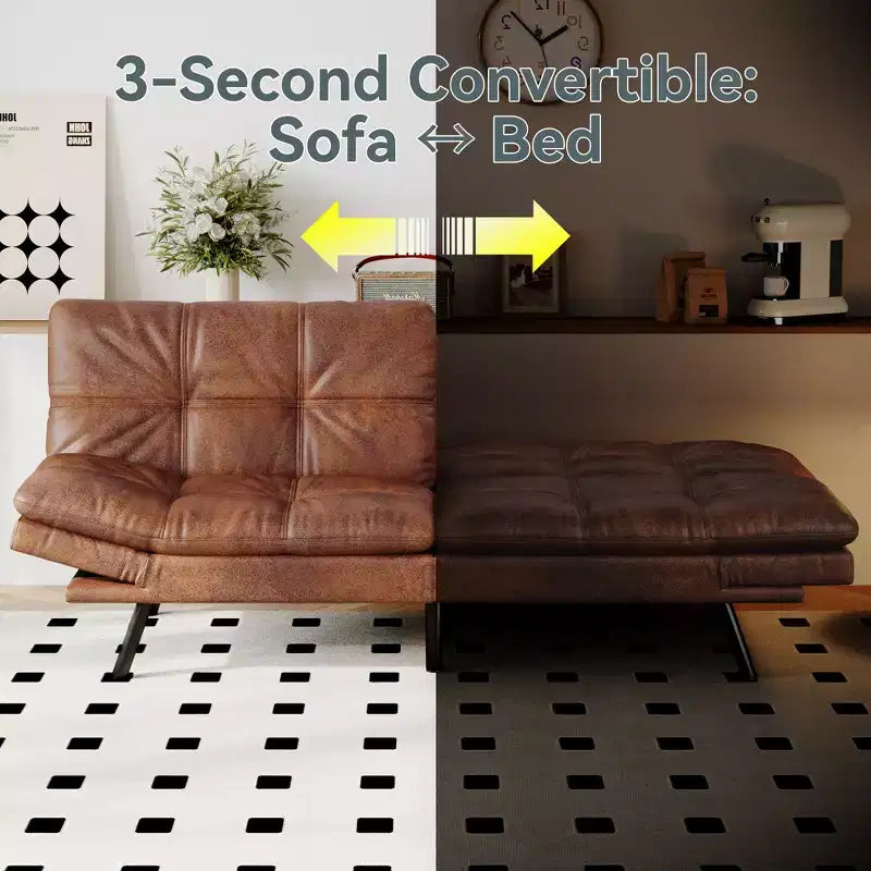 Divano Letto Futon Convertibile, Ecopelle, 2 Posti