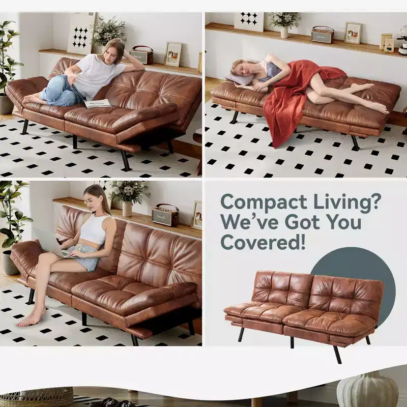 Divano Letto Futon Convertibile, Ecopelle, 2 Posti