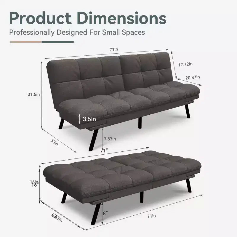 Divano Letto Futon Convertibile, Ecopelle, 2 Posti