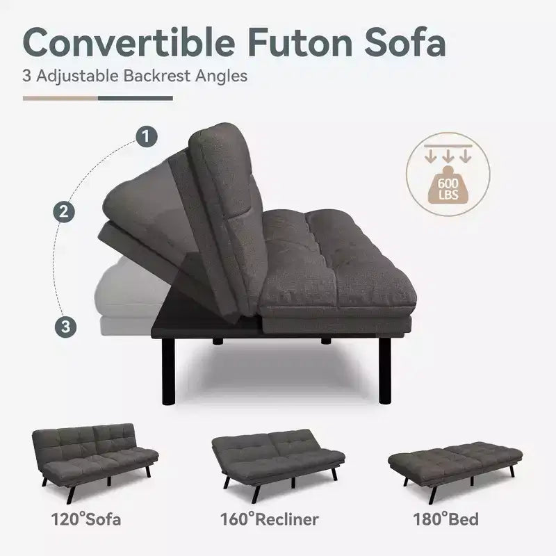 Divano Letto Futon Convertibile, Ecopelle, 2 Posti