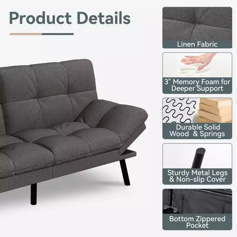 Divano Letto Futon Convertibile, Ecopelle, 2 Posti