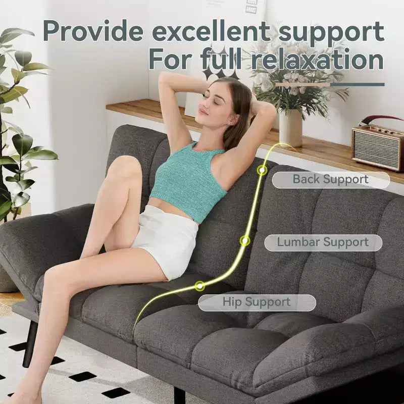 Divano Letto Futon Convertibile, Ecopelle, 2 Posti