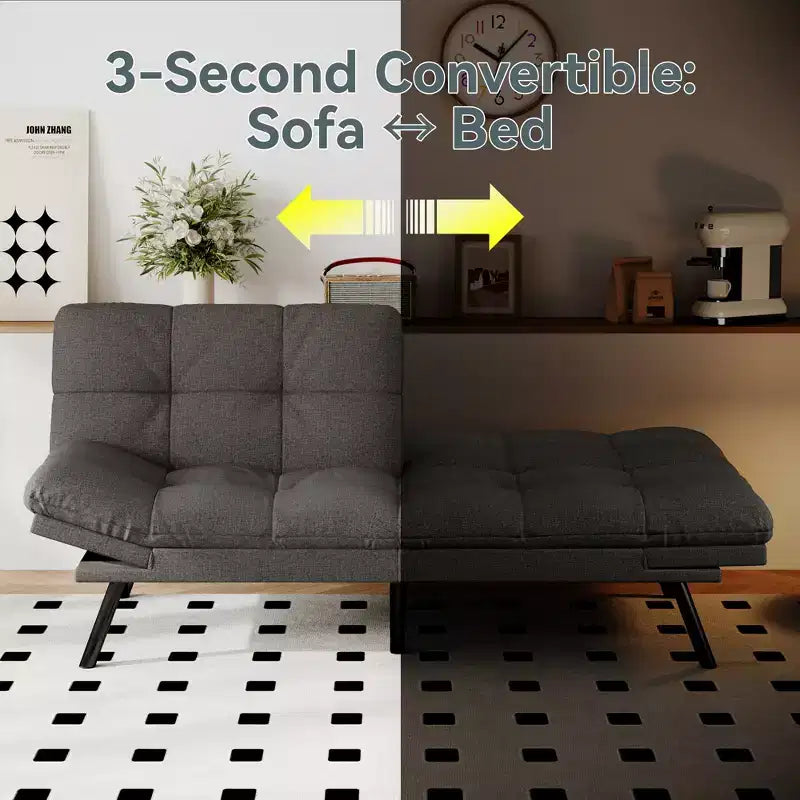 Divano Letto Futon Convertibile, Ecopelle, 2 Posti
