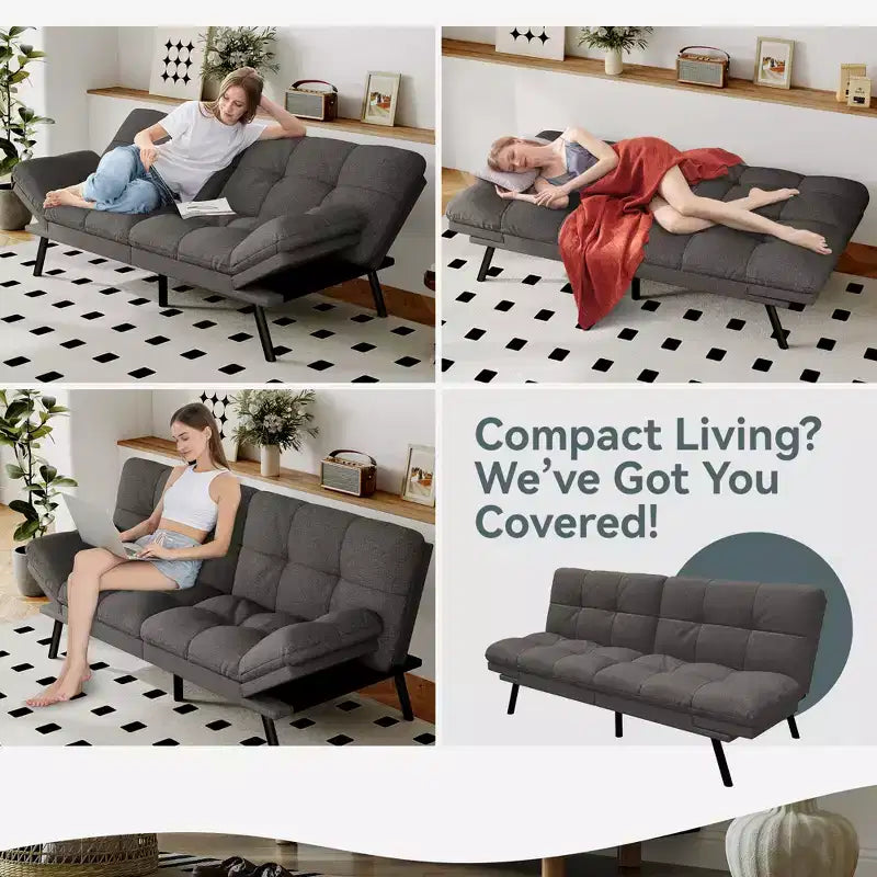 Divano Letto Futon Convertibile, Ecopelle, 2 Posti