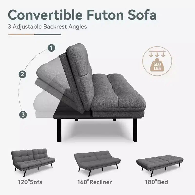 Divano Letto Futon Convertibile, Ecopelle, 2 Posti