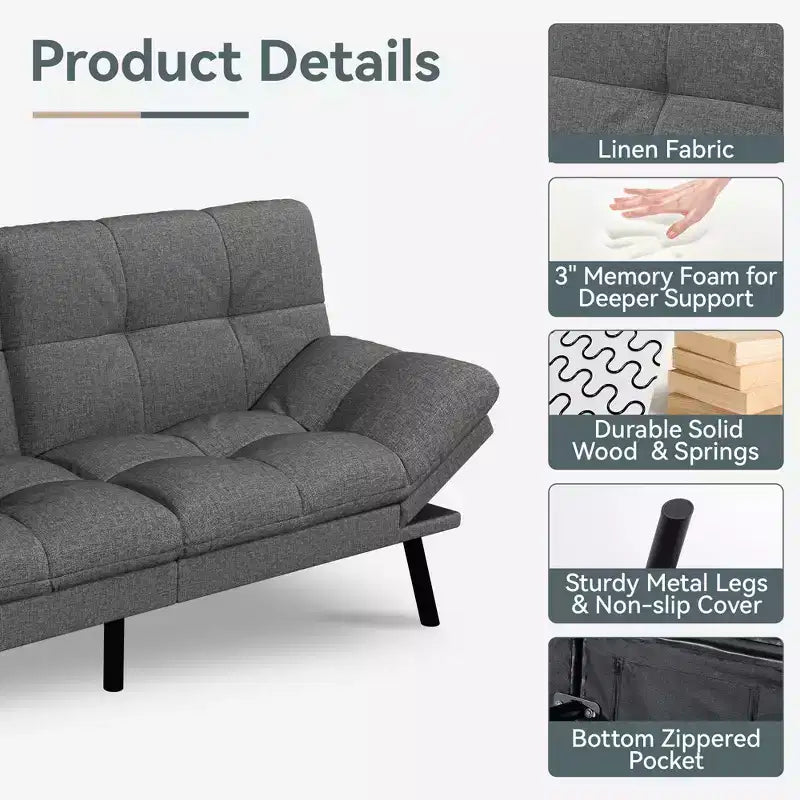 Divano Letto Futon Convertibile, Ecopelle, 2 Posti