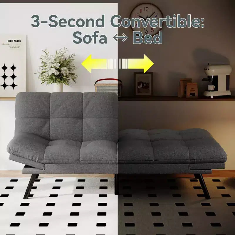 Divano Letto Futon Convertibile, Ecopelle, 2 Posti