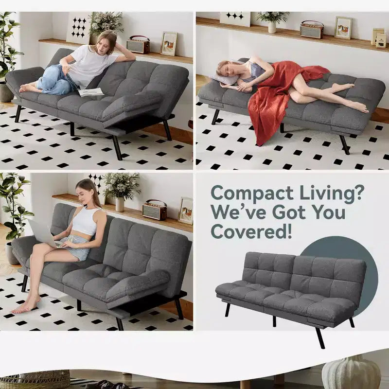 Divano Letto Futon Convertibile, Ecopelle, 2 Posti