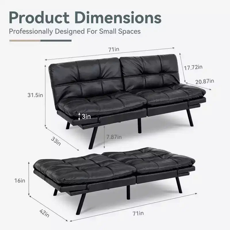 Divano Letto Futon Convertibile, Ecopelle, 2 Posti
