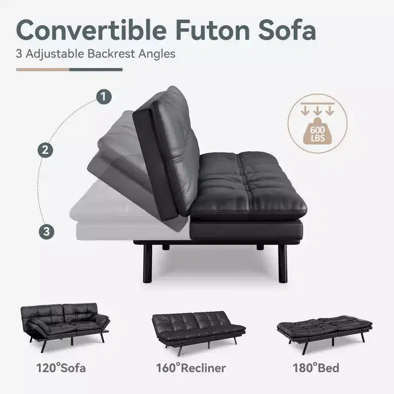 Divano Letto Futon Convertibile, Ecopelle, 2 Posti
