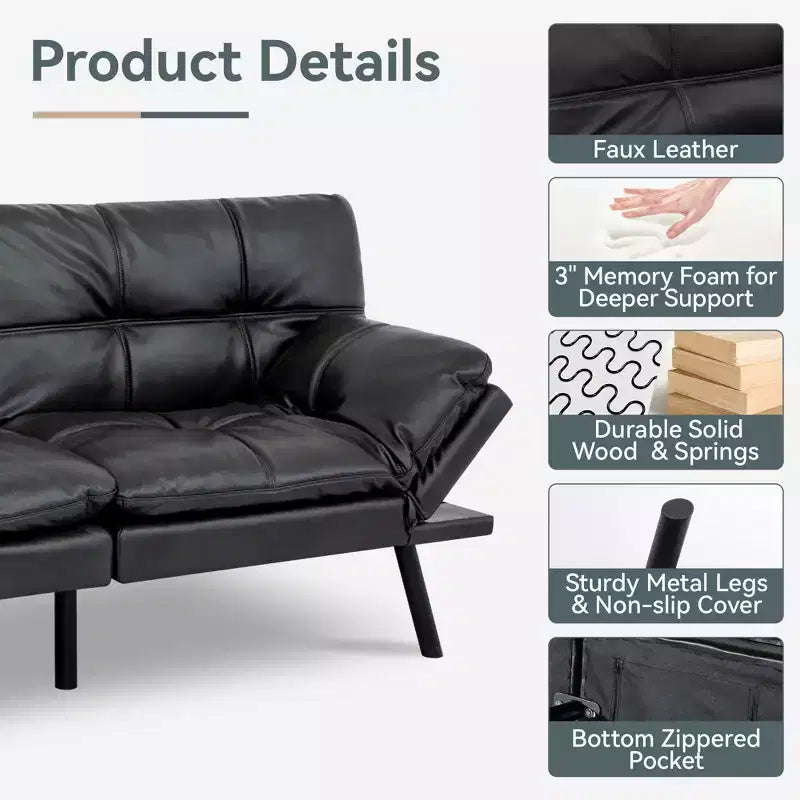 Divano Letto Futon Convertibile, Ecopelle, 2 Posti