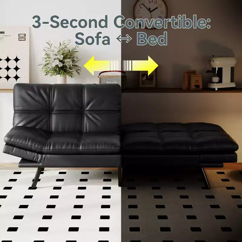 Divano Letto Futon Convertibile, Ecopelle, 2 Posti