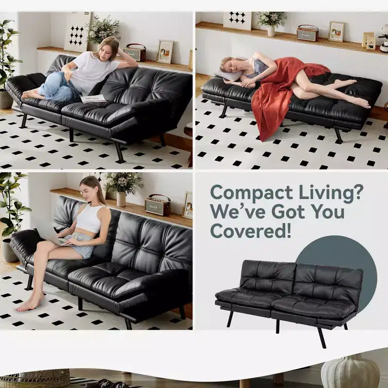 Divano Letto Futon Convertibile, Ecopelle, 2 Posti