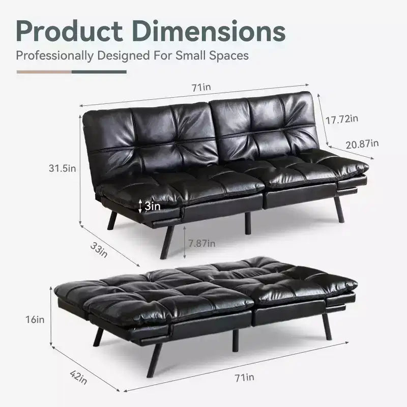 Divano Letto Futon Convertibile, Ecopelle, 2 Posti