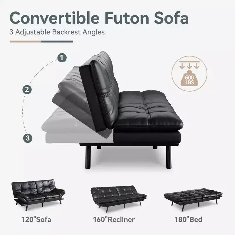 Divano Letto Futon Convertibile, Ecopelle, 2 Posti