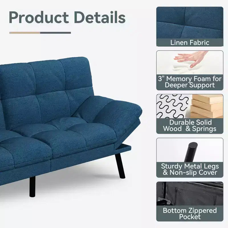 Divano Letto Futon Convertibile, Ecopelle, 2 Posti
