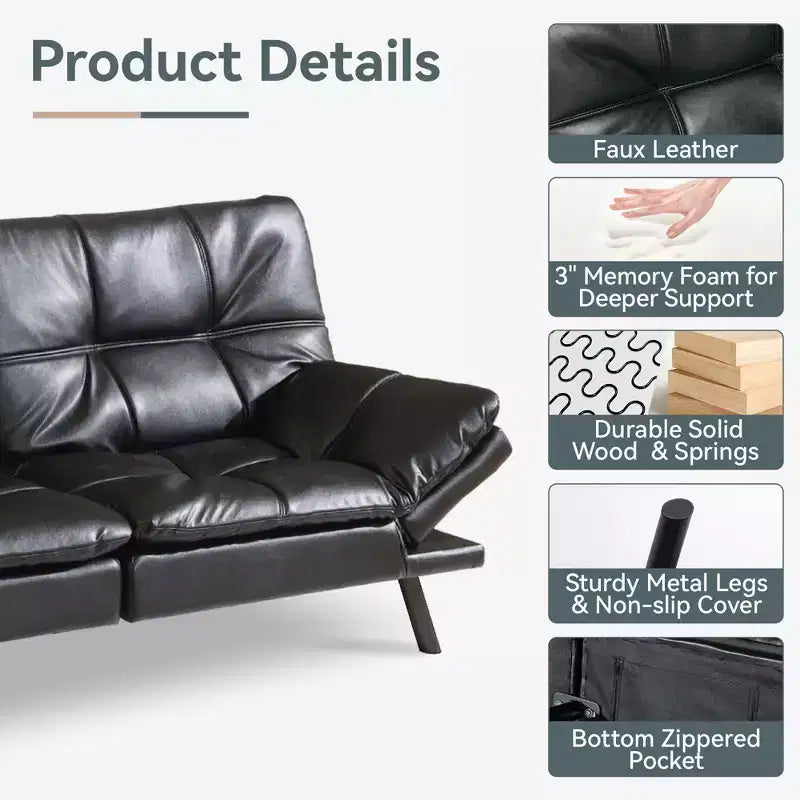 Divano Letto Futon Convertibile, Ecopelle, 2 Posti